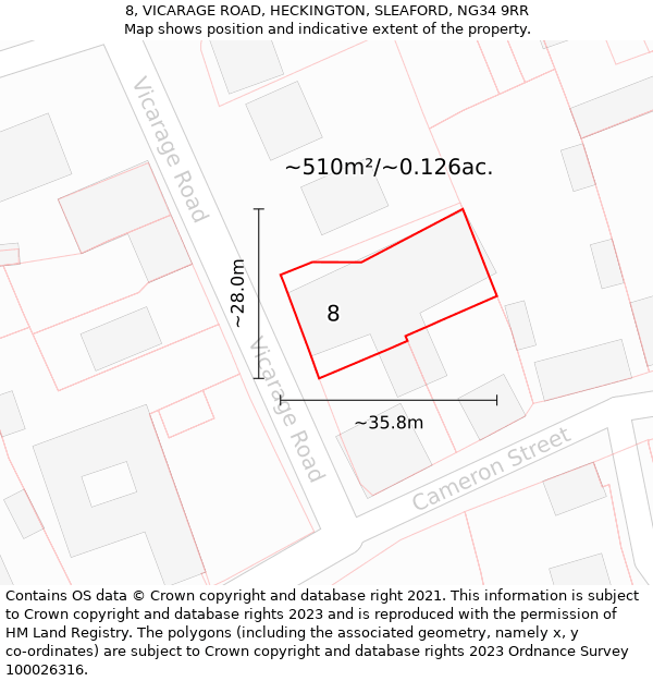 8, VICARAGE ROAD, HECKINGTON, SLEAFORD, NG34 9RR: Plot and title map