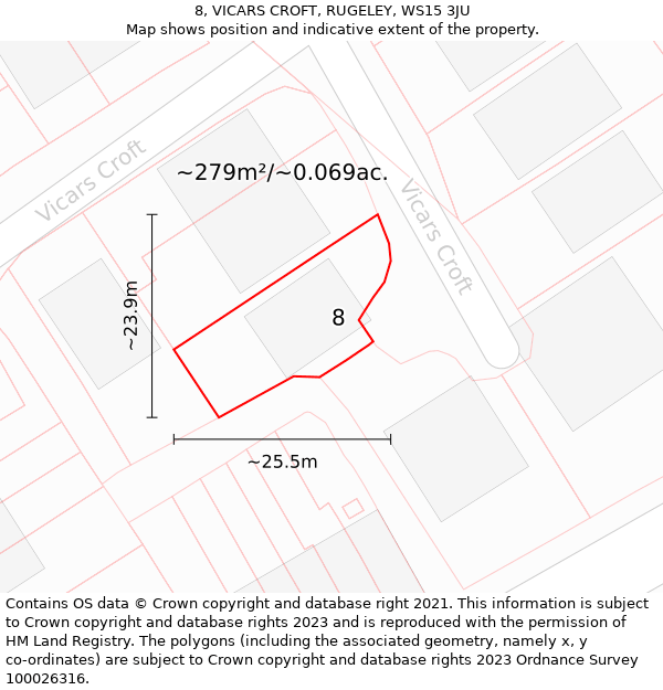 8, VICARS CROFT, RUGELEY, WS15 3JU: Plot and title map