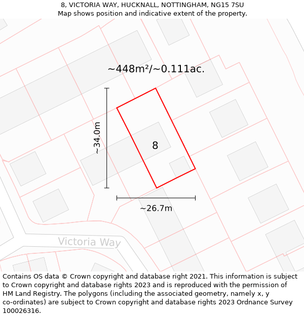 8, VICTORIA WAY, HUCKNALL, NOTTINGHAM, NG15 7SU: Plot and title map