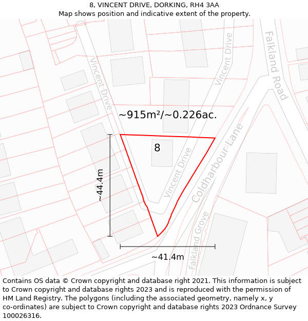 8, VINCENT DRIVE, DORKING, RH4 3AA: Plot and title map