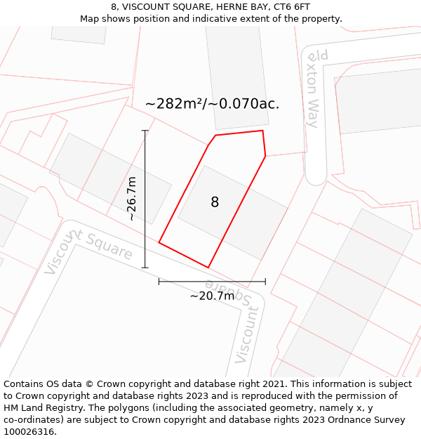 8, VISCOUNT SQUARE, HERNE BAY, CT6 6FT: Plot and title map