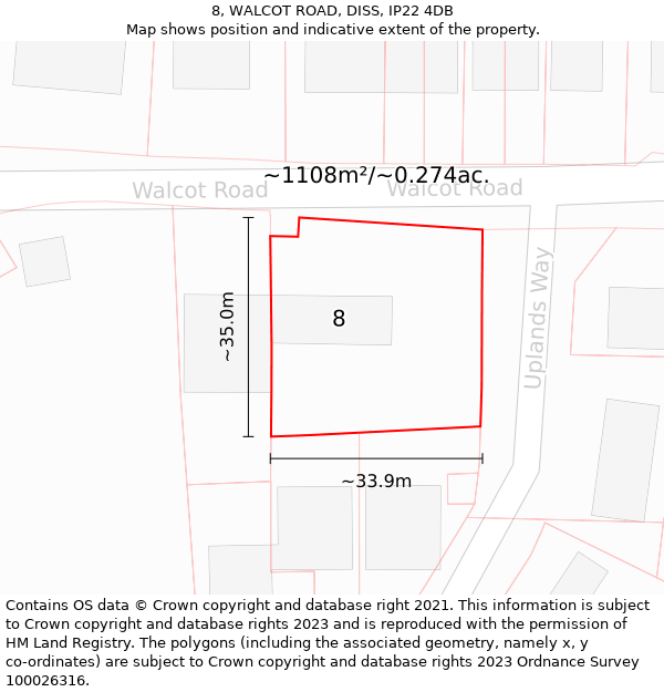 8, WALCOT ROAD, DISS, IP22 4DB: Plot and title map