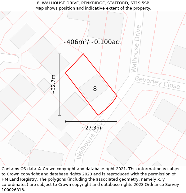 8, WALHOUSE DRIVE, PENKRIDGE, STAFFORD, ST19 5SP: Plot and title map