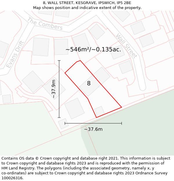 8, WALL STREET, KESGRAVE, IPSWICH, IP5 2BE: Plot and title map