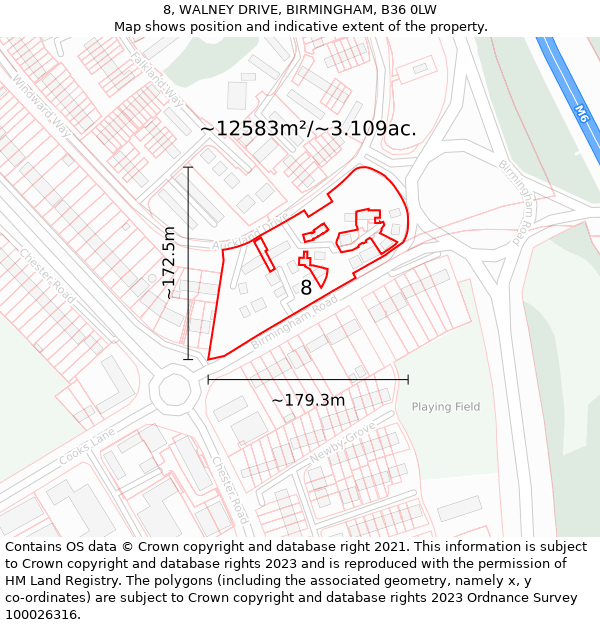 8, WALNEY DRIVE, BIRMINGHAM, B36 0LW: Plot and title map