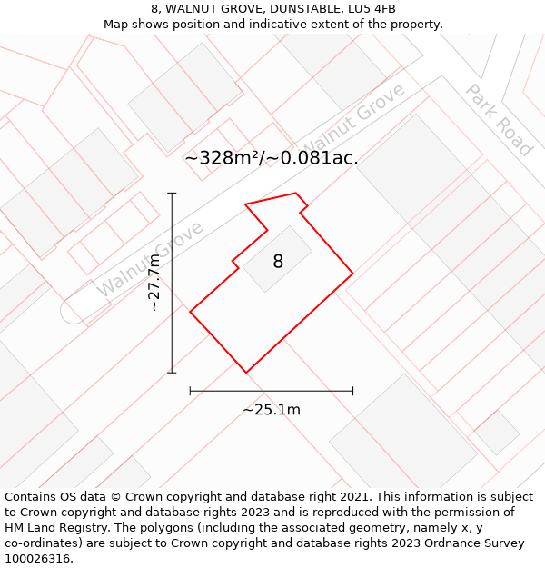 8, WALNUT GROVE, DUNSTABLE, LU5 4FB: Plot and title map