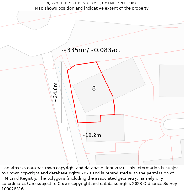 8, WALTER SUTTON CLOSE, CALNE, SN11 0RG: Plot and title map