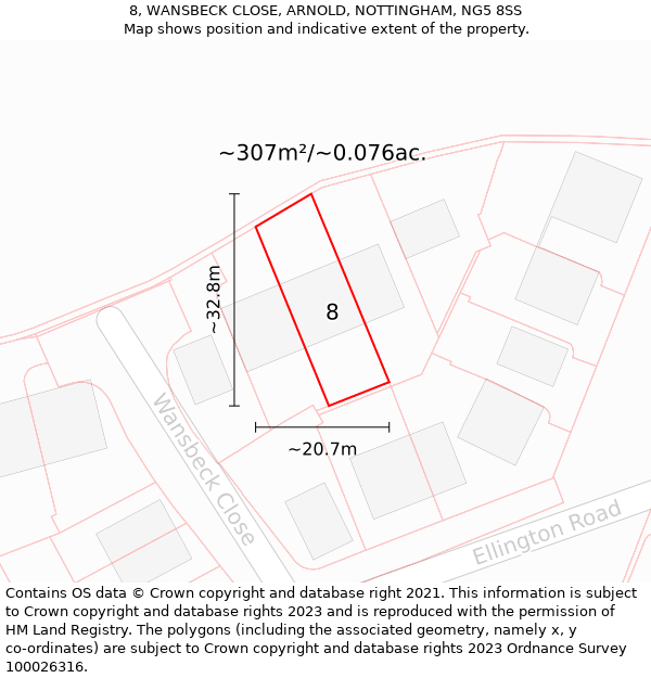 8, WANSBECK CLOSE, ARNOLD, NOTTINGHAM, NG5 8SS: Plot and title map