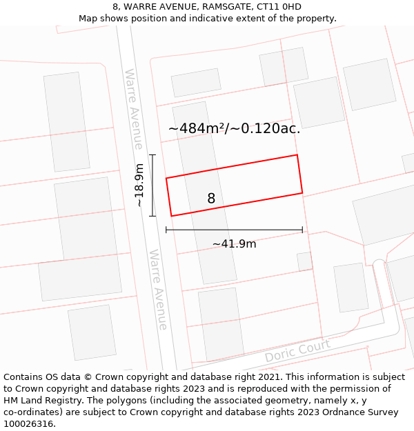 8, WARRE AVENUE, RAMSGATE, CT11 0HD: Plot and title map