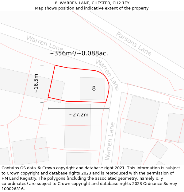 8, WARREN LANE, CHESTER, CH2 1EY: Plot and title map