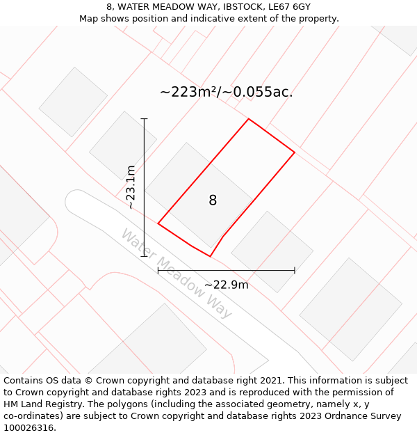 8, WATER MEADOW WAY, IBSTOCK, LE67 6GY: Plot and title map