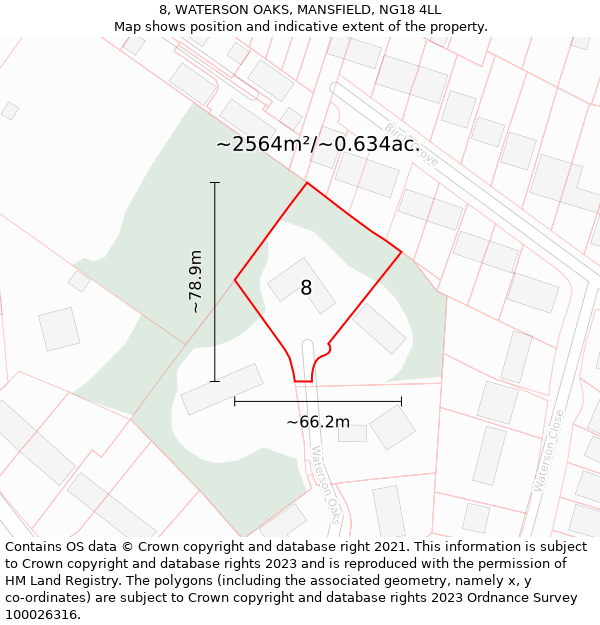 8, WATERSON OAKS, MANSFIELD, NG18 4LL: Plot and title map