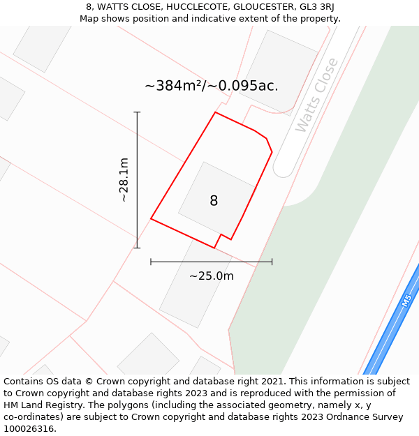 8, WATTS CLOSE, HUCCLECOTE, GLOUCESTER, GL3 3RJ: Plot and title map