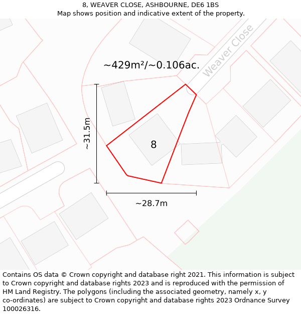 8, WEAVER CLOSE, ASHBOURNE, DE6 1BS: Plot and title map