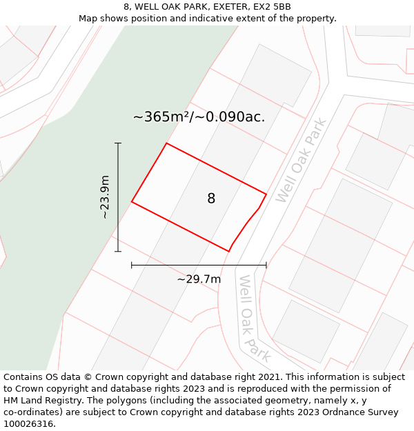 8, WELL OAK PARK, EXETER, EX2 5BB: Plot and title map