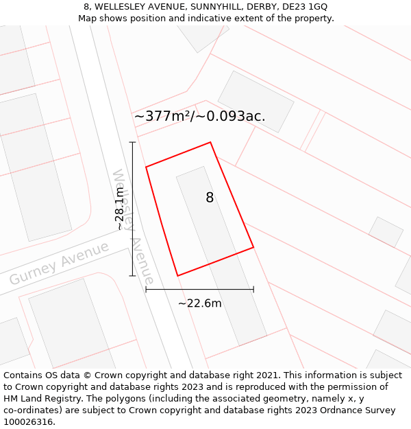 8, WELLESLEY AVENUE, SUNNYHILL, DERBY, DE23 1GQ: Plot and title map