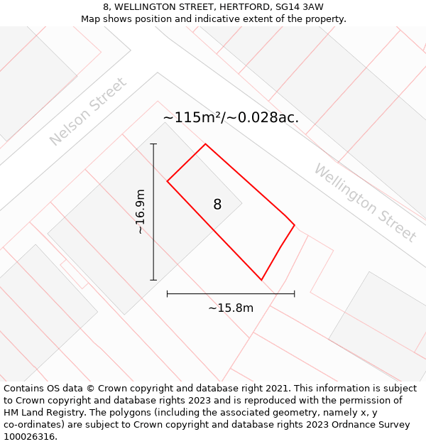 8, WELLINGTON STREET, HERTFORD, SG14 3AW: Plot and title map