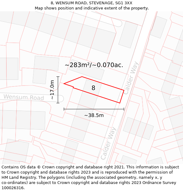 8, WENSUM ROAD, STEVENAGE, SG1 3XX: Plot and title map