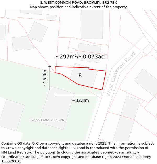 8, WEST COMMON ROAD, BROMLEY, BR2 7BX: Plot and title map