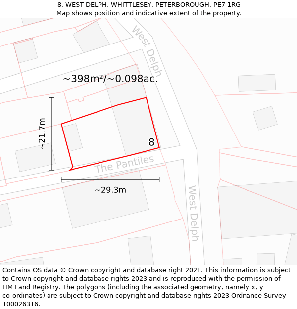 8, WEST DELPH, WHITTLESEY, PETERBOROUGH, PE7 1RG: Plot and title map