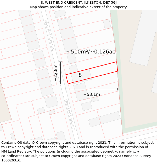 8, WEST END CRESCENT, ILKESTON, DE7 5GJ: Plot and title map