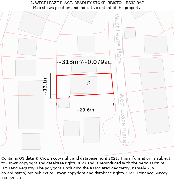 8, WEST LEAZE PLACE, BRADLEY STOKE, BRISTOL, BS32 8AF: Plot and title map