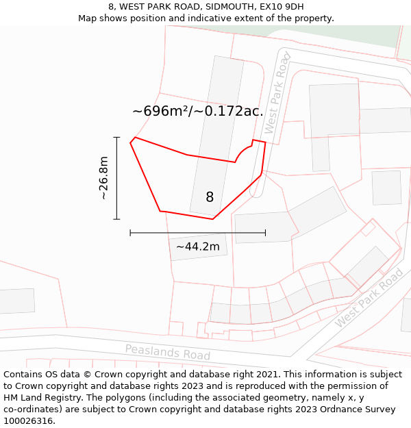 8, WEST PARK ROAD, SIDMOUTH, EX10 9DH: Plot and title map
