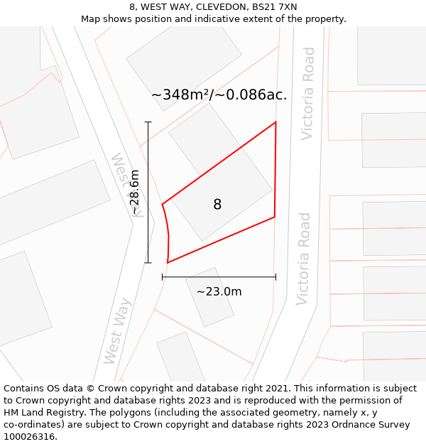 8, WEST WAY, CLEVEDON, BS21 7XN: Plot and title map