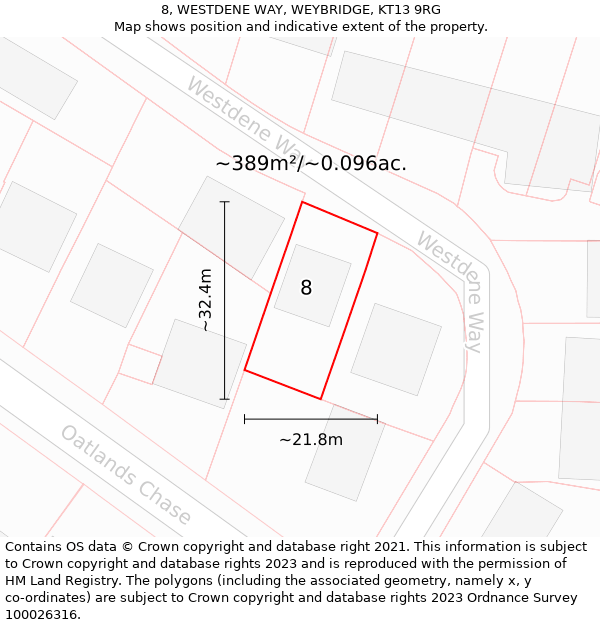 8, WESTDENE WAY, WEYBRIDGE, KT13 9RG: Plot and title map