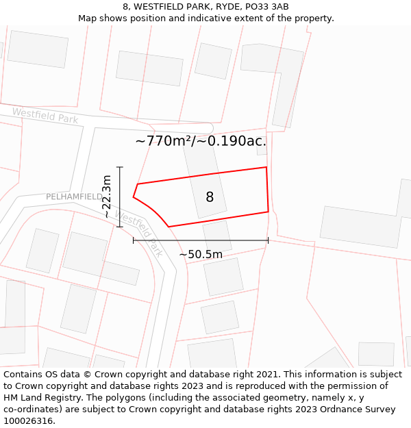 8, WESTFIELD PARK, RYDE, PO33 3AB: Plot and title map