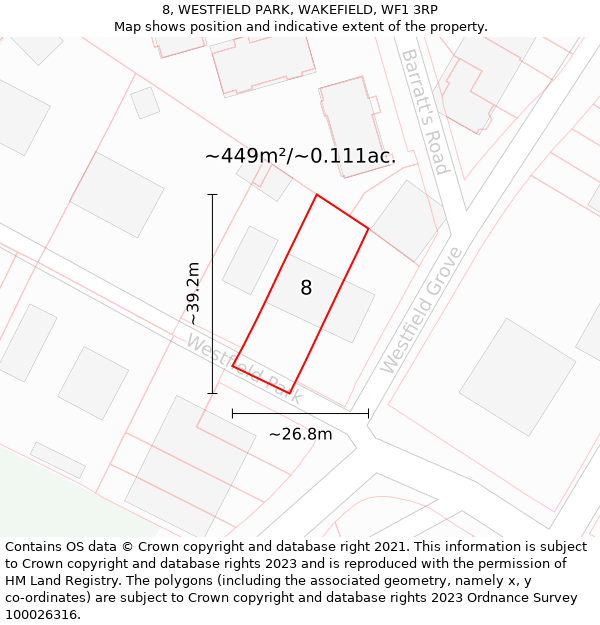 8, WESTFIELD PARK, WAKEFIELD, WF1 3RP: Plot and title map