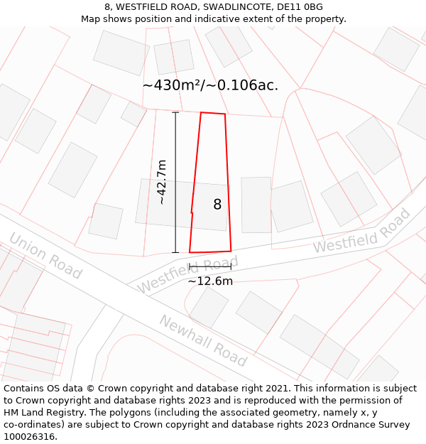 8, WESTFIELD ROAD, SWADLINCOTE, DE11 0BG: Plot and title map