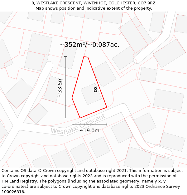 8, WESTLAKE CRESCENT, WIVENHOE, COLCHESTER, CO7 9RZ: Plot and title map