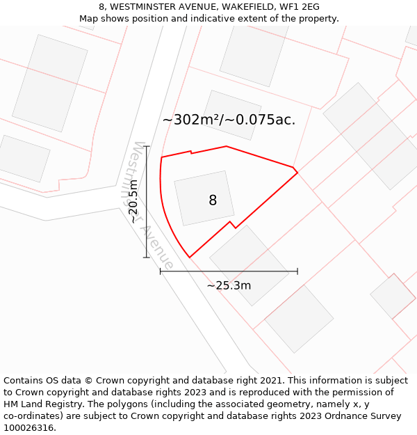 8, WESTMINSTER AVENUE, WAKEFIELD, WF1 2EG: Plot and title map