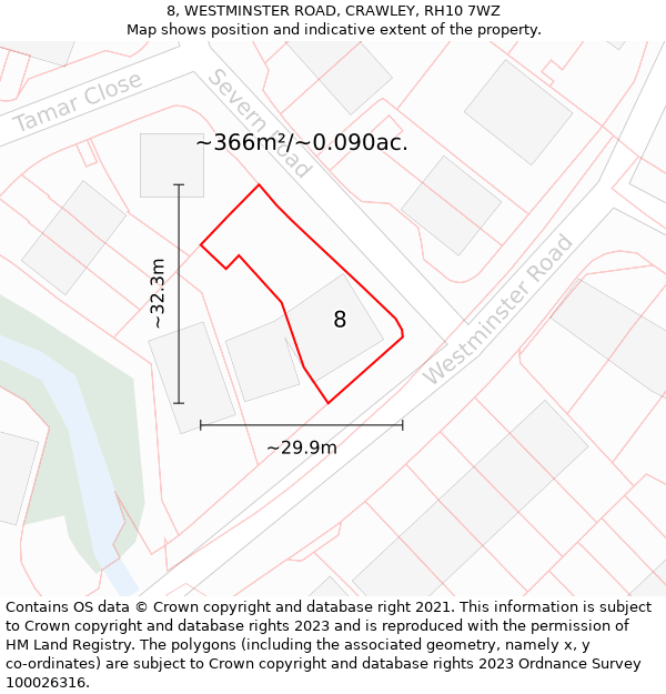 8, WESTMINSTER ROAD, CRAWLEY, RH10 7WZ: Plot and title map