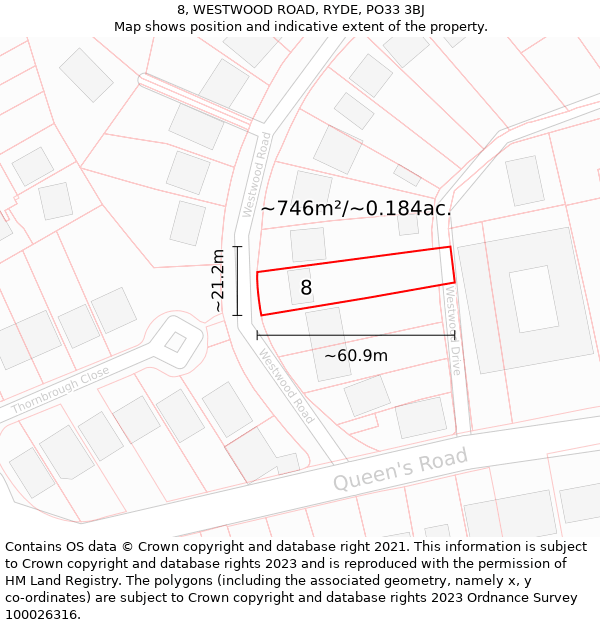 8, WESTWOOD ROAD, RYDE, PO33 3BJ: Plot and title map