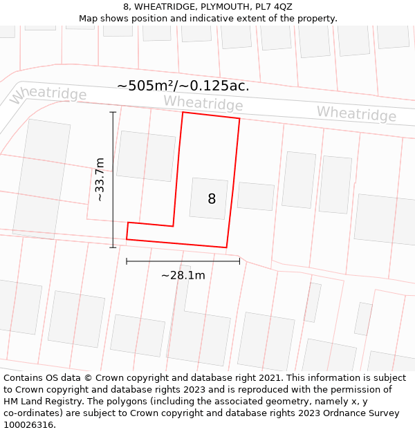 8, WHEATRIDGE, PLYMOUTH, PL7 4QZ: Plot and title map