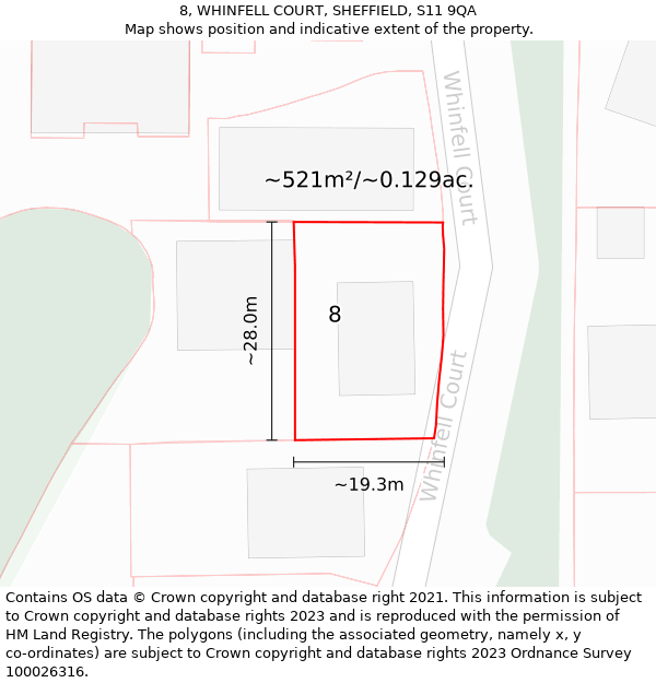 8, WHINFELL COURT, SHEFFIELD, S11 9QA: Plot and title map