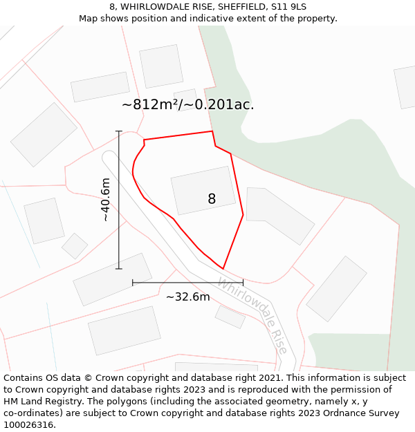 8, WHIRLOWDALE RISE, SHEFFIELD, S11 9LS: Plot and title map