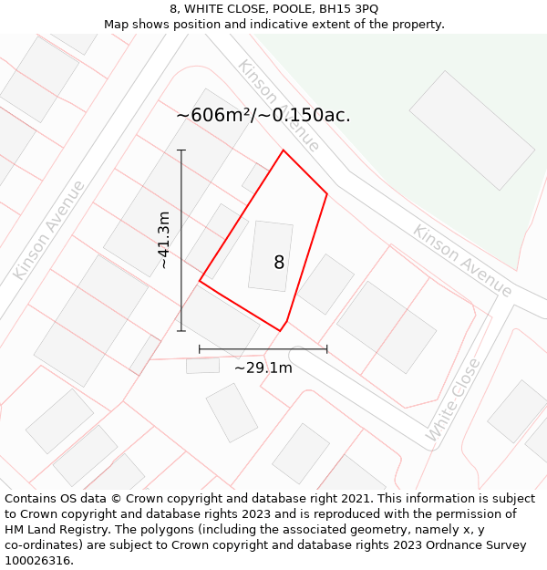 8, WHITE CLOSE, POOLE, BH15 3PQ: Plot and title map