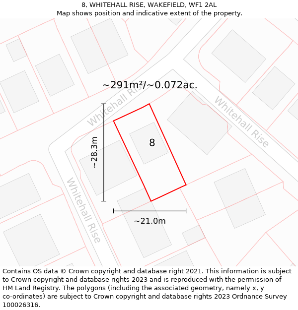 8, WHITEHALL RISE, WAKEFIELD, WF1 2AL: Plot and title map