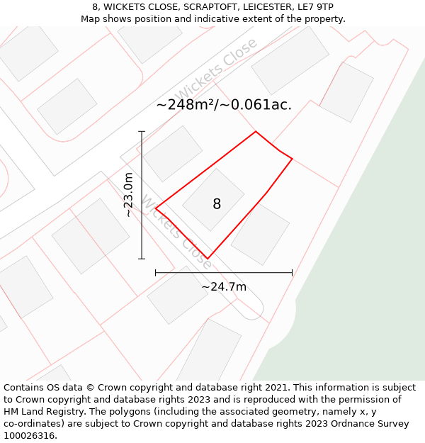 8, WICKETS CLOSE, SCRAPTOFT, LEICESTER, LE7 9TP: Plot and title map