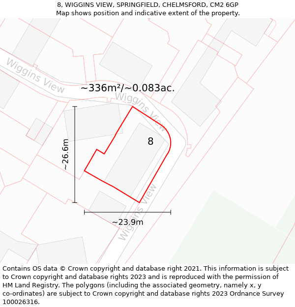 8, WIGGINS VIEW, SPRINGFIELD, CHELMSFORD, CM2 6GP: Plot and title map