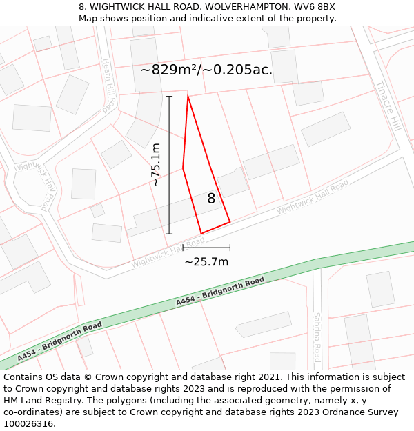 8, WIGHTWICK HALL ROAD, WOLVERHAMPTON, WV6 8BX: Plot and title map