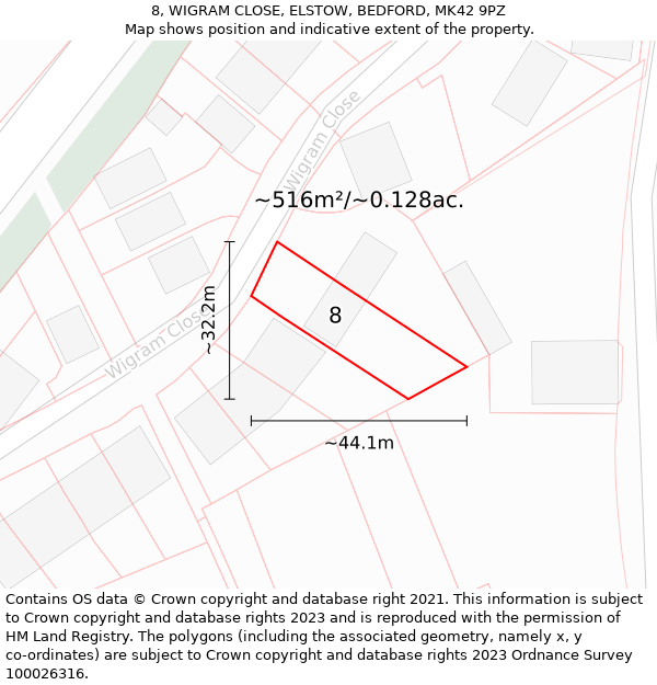 8, WIGRAM CLOSE, ELSTOW, BEDFORD, MK42 9PZ: Plot and title map