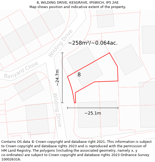 8, WILDING DRIVE, KESGRAVE, IPSWICH, IP5 2AE: Plot and title map