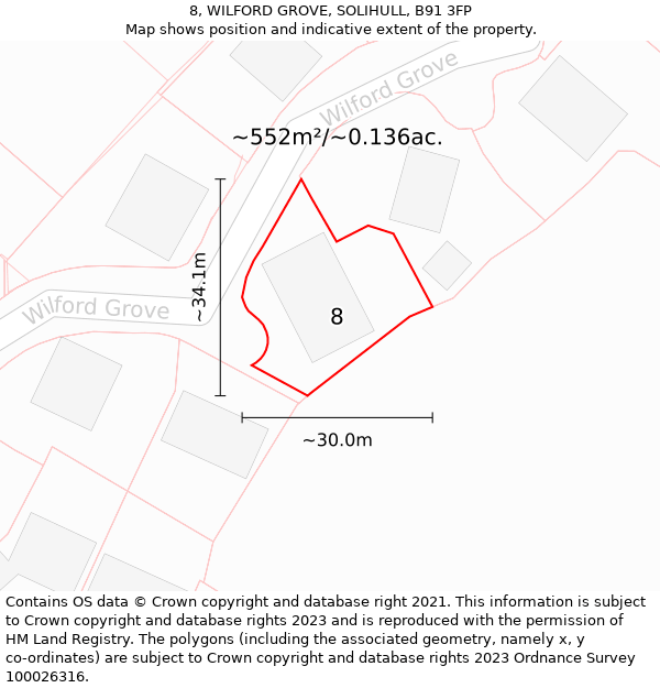 8, WILFORD GROVE, SOLIHULL, B91 3FP: Plot and title map