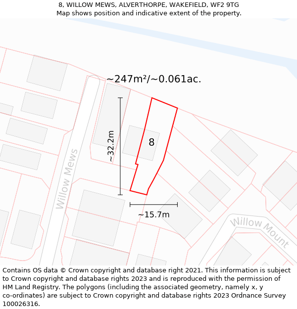 8, WILLOW MEWS, ALVERTHORPE, WAKEFIELD, WF2 9TG: Plot and title map