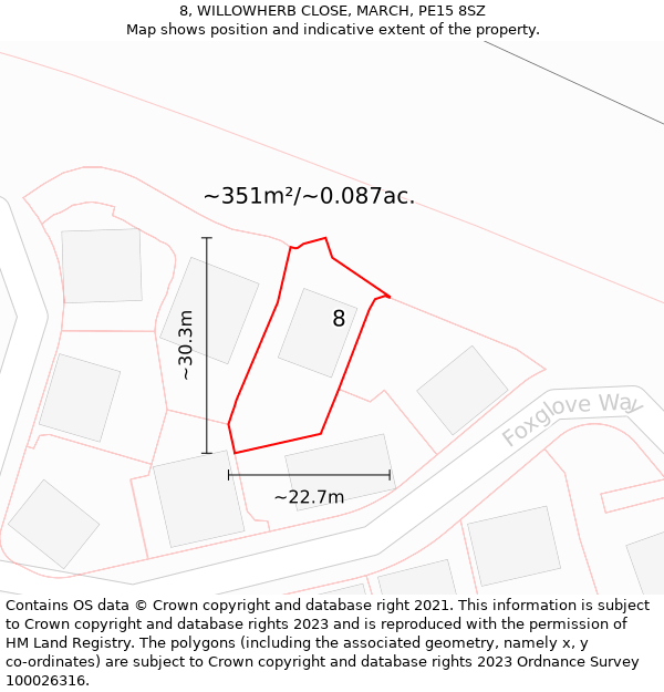 8, WILLOWHERB CLOSE, MARCH, PE15 8SZ: Plot and title map