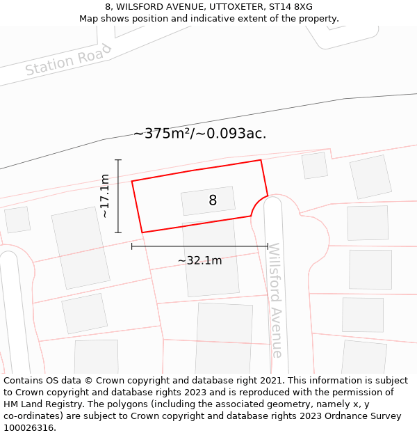 8, WILSFORD AVENUE, UTTOXETER, ST14 8XG: Plot and title map